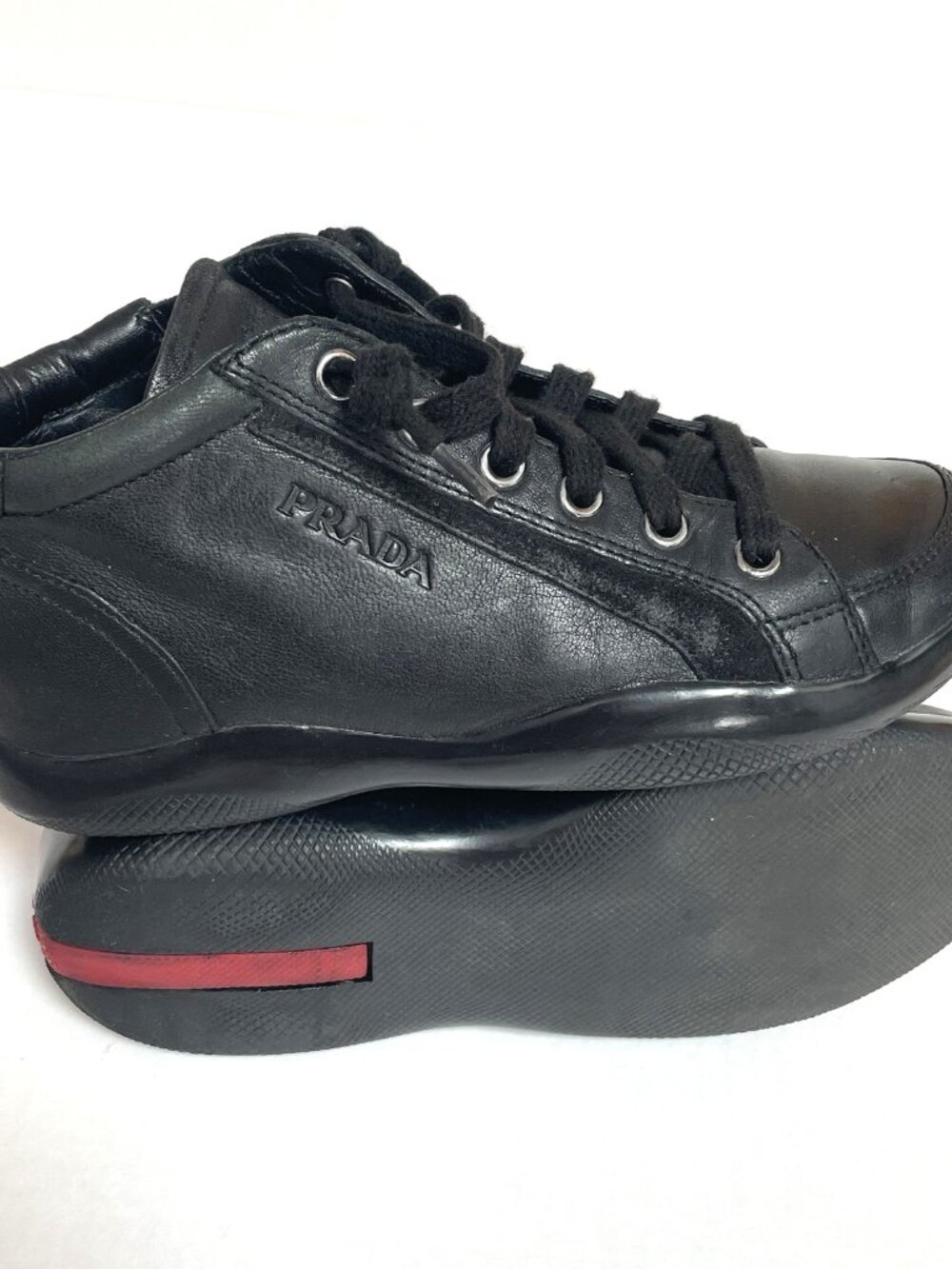 Prada Girls Black Leather Sneakers Low Top 12 - Picture 10 of 10